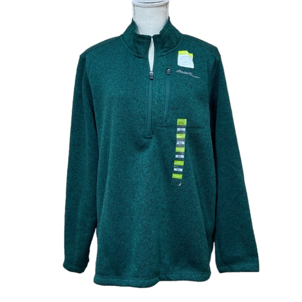 NWT EDDIE BAUER Men’s Green Long Sleeve Pullover Sweater Fleece Size XL